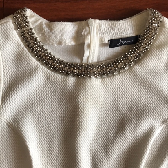 White Sleeveless Shirt with Jeweled Neckline - Picture 2 of 6